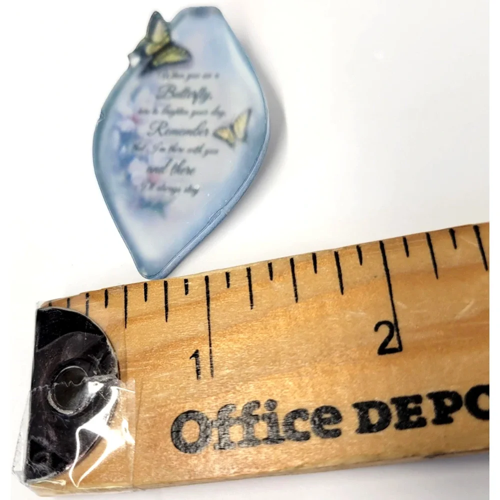 Butterfly Memorial Quote Brooch Lapel Pin Teardrop Blue Plastic Mini‎ Sentiment